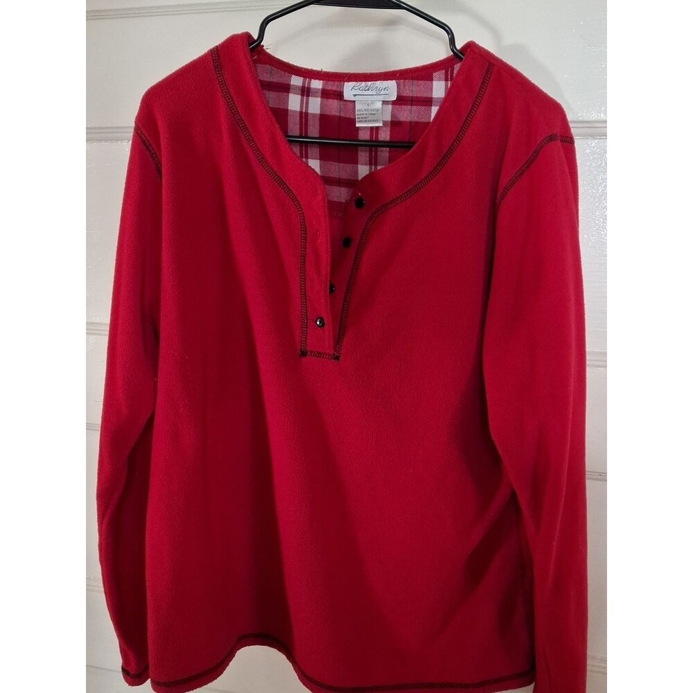 Kathryn Red Henley Fleece Pullover (Mis476)